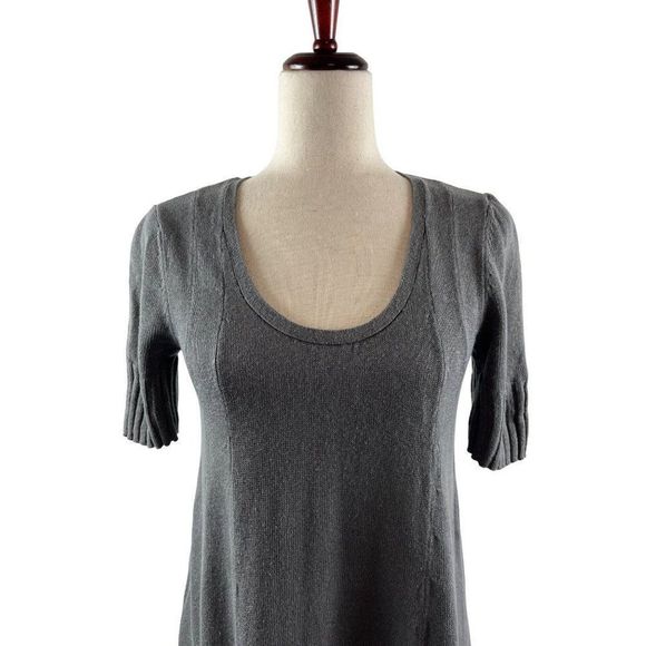 J. Jill Linen Blend Midi Dress Gray XS Petite Lagenlook Oversized Short Sleeve - Picture 2 of 10